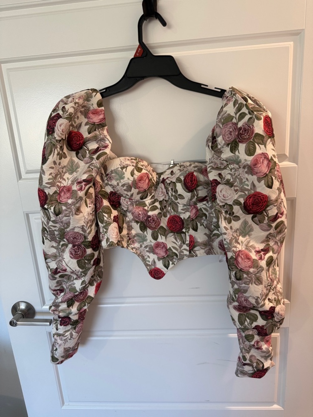SHEIN Floral Puff-Sleeve Corset Top in Rose Print